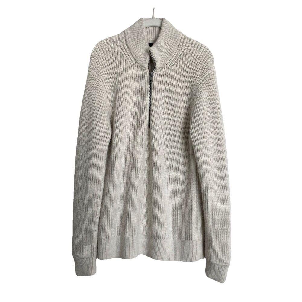 QUINCE Australian Merino Wool Half Zip Sweater LARGE Men Ivory Bone Long Sleeve - Picture 2 of 10